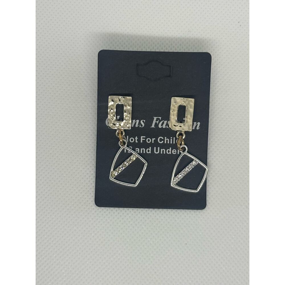 Elegant Geometric Dangle Earrings for Women – Gold and Rhinestone Accents